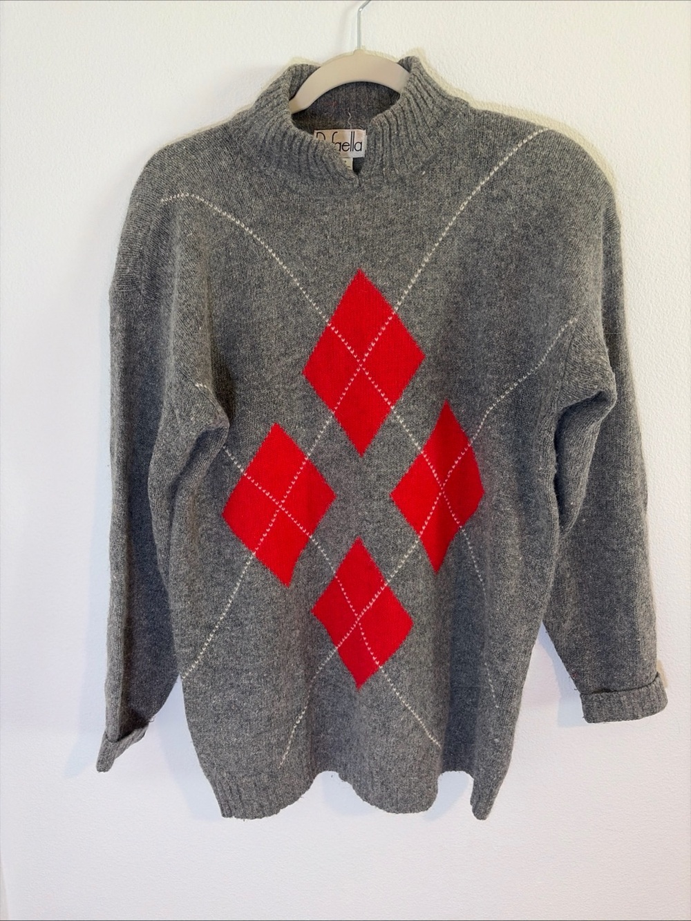 Vtg Rafaella Sweater Angora Lambswool Diamond 90s Women S Cottagecore Collegiate